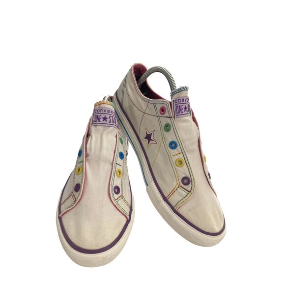 Converse One Star Junior Size 6 white Slip-On Multicolor Grommets  Sneakers - Picture 2 of 8